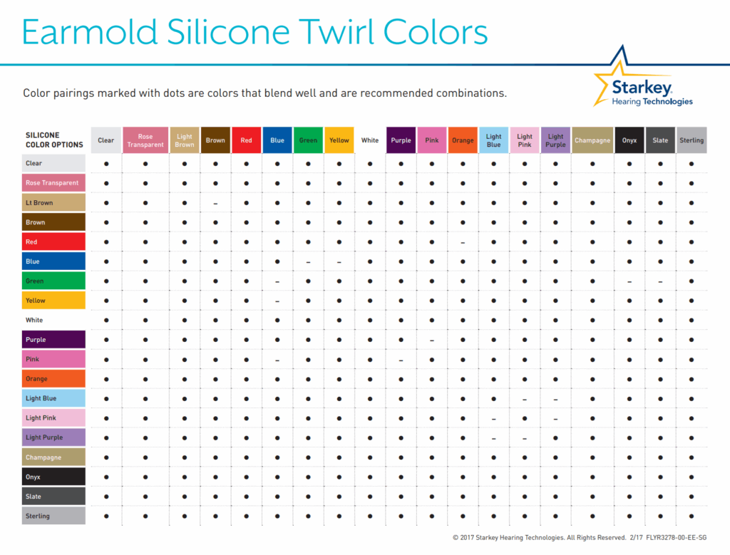 custom ear plug colour swirl pair chart