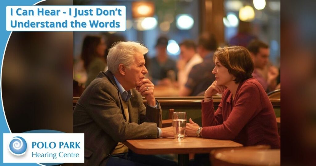 man unable to discriminate words in restaurant talking with wife